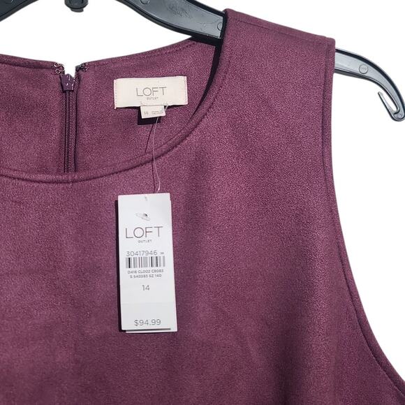 LOFT Faux Suede Purple Sleeveless Sheath Dress Size 14 NWT - Picture 3 of 4